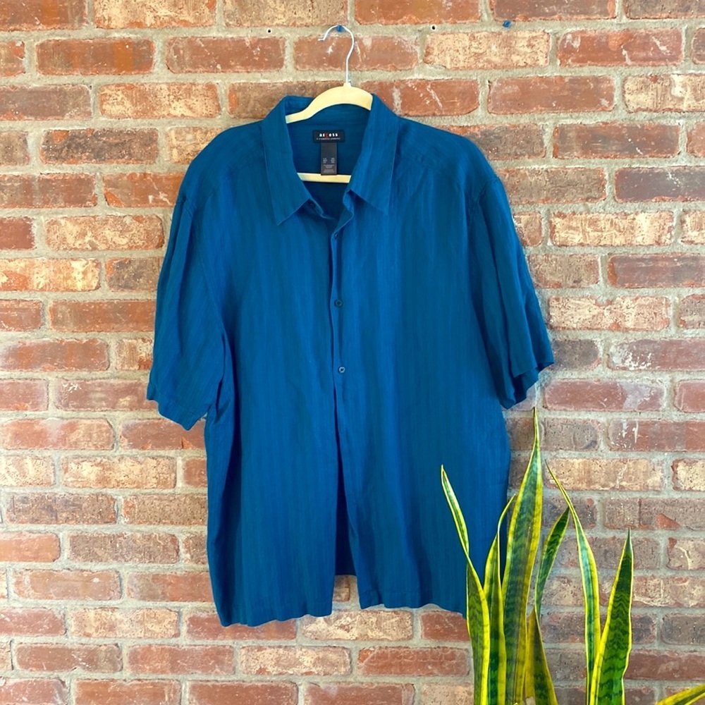 Axcess XXL teal shirt sleeve linen causal button up